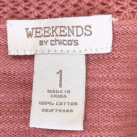 Weekends by Chico's coral lightweight sweater jacket w/ contrasting knits Size 1 - Picture 3 of 9